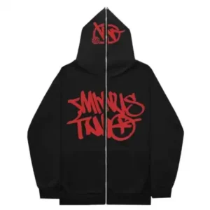 Minus Two Full Zip Black Red Hoodie